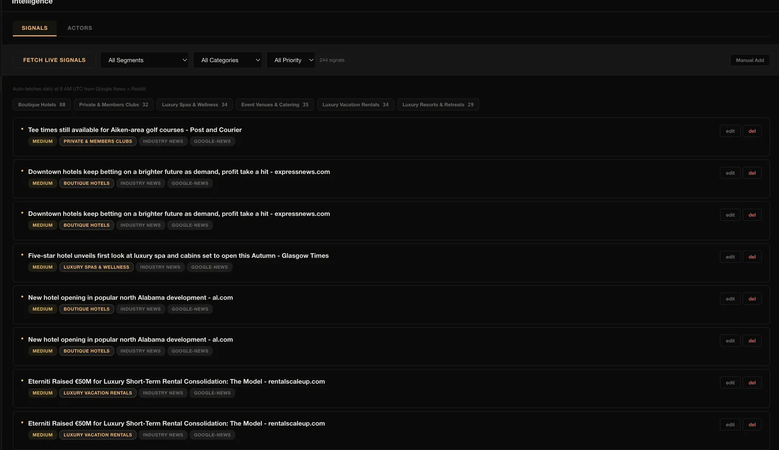 Signal Feed — chronological view