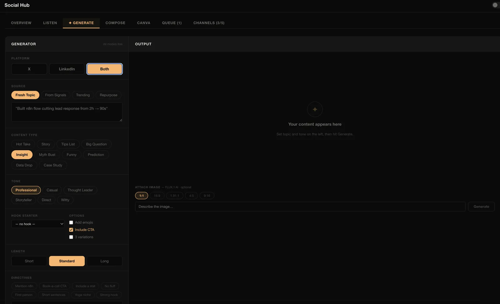Content Engine dashboard