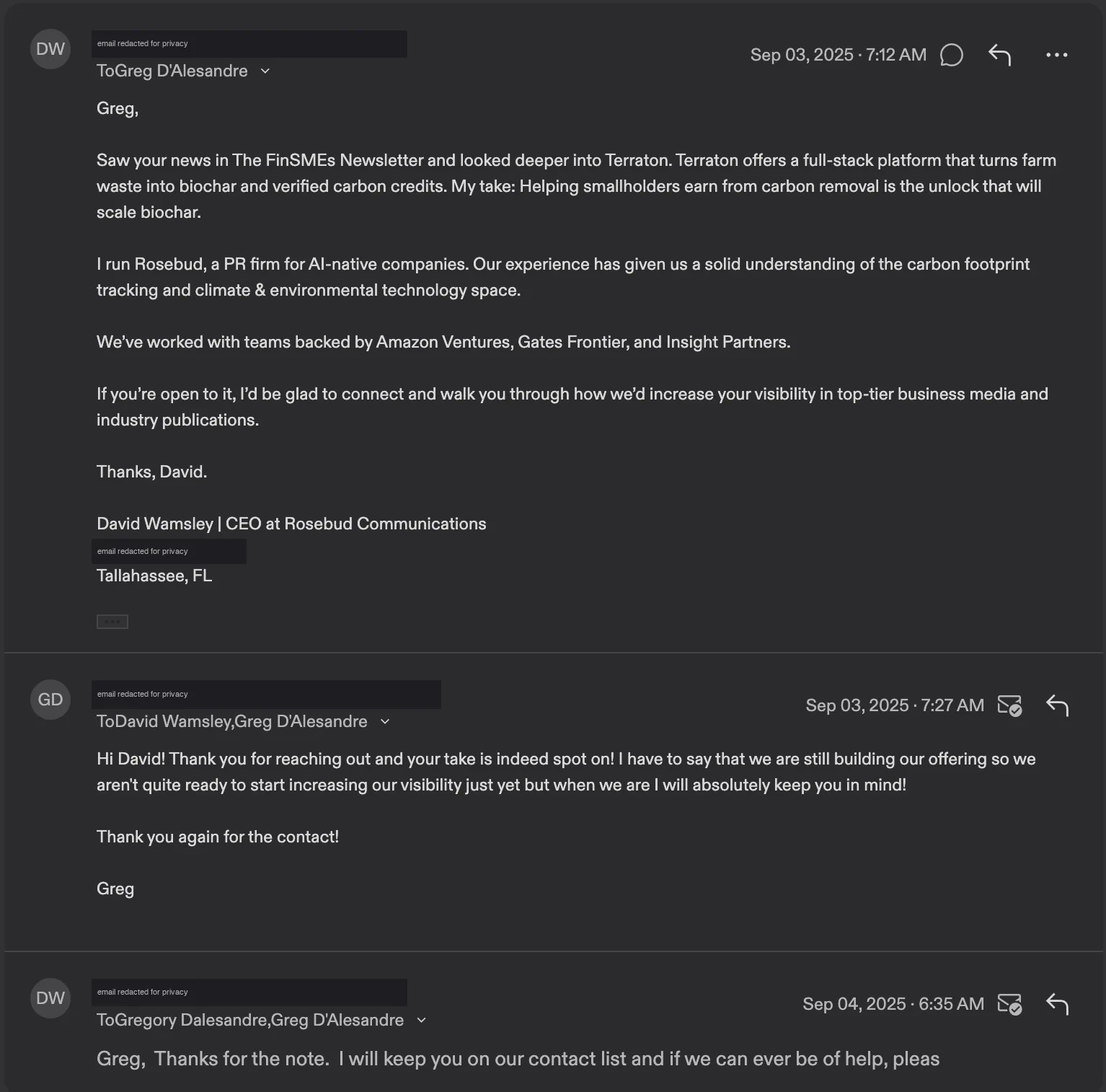 Climate Tech Startup reply